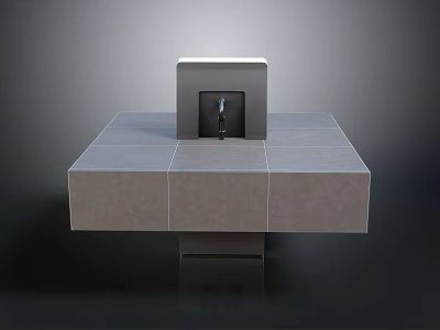 Modern Stone Washbasin Countertop Design With Central Faucet And Square Shape 3d model