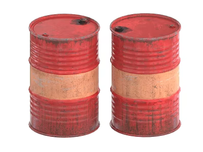Industrial Equipment Red Barrels With Beige Stripes And Worn Surface Texture 3d model