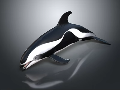 Black And White Dolphin In Leaping Posture With Dark Background Reflection 3d model