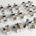 Modern Office Desks Setup With Multi Workstation Computers And Ergonomic Chairs 3d model