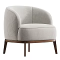 Brown Upholstered Single Sofa with Curved Backrest Armrest and Wooden Legs