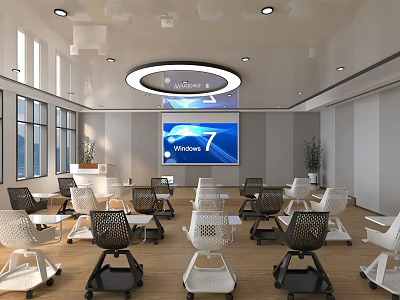 Modern School Classroom With Ergonomic Chairs Desks Large Screen And Learning Facilities 3d model