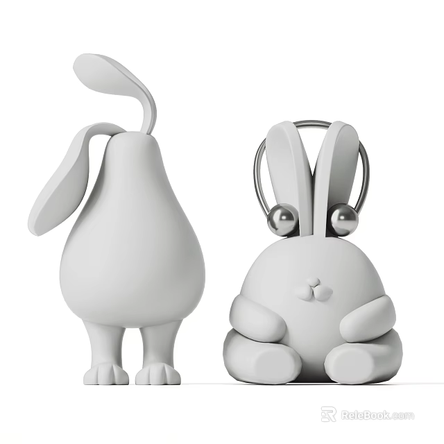 Modern Cute Rabbit Shaped Decorative Ornament Set Featuring Standing And Sitting Figures 3d model 