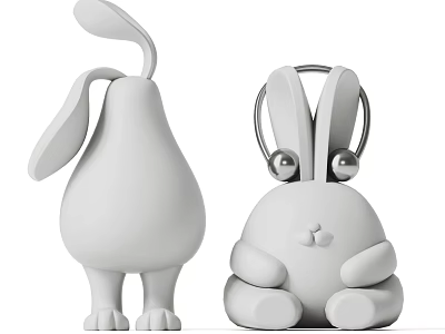Modern Cute Rabbit Shaped Decorative Ornament Set Featuring Standing And Sitting Figures 3d model