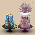 Two Decorated Celebration Cakes Blue Starry Night Sunflower And White Emily 10 Floral Topper