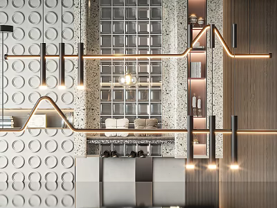Modern Geometric Chandelier With Metal Frame Lighting In Contemporary Interior Space 3d model