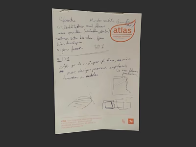 Detailed Handwritten Notes on Atlas Stamped Paper with Sketches and Numbers 3d model