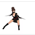 Woman In Black Outfit With Mask Holding Daggers In Dynamic Pose