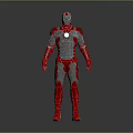 Iron Man Armor in Red and Silver Standing on Gray Platform With Yellow Lines