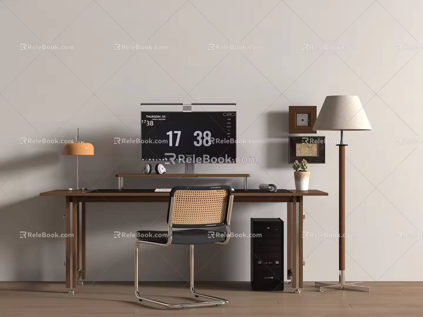 Modern Middle Ancient Style Desk and Chair Combination Floor Lamp Leisure Chair Computer Carpet 3d model