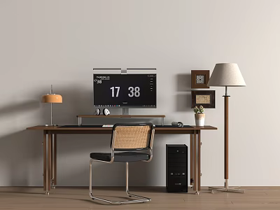 Modern Middle Ancient Style Desk and Chair Combination Floor Lamp Leisure Chair Computer Carpet 3d model