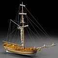 Detailed Sailing Ship Model With Multi Mast Rigging And Yellow White Hull Details