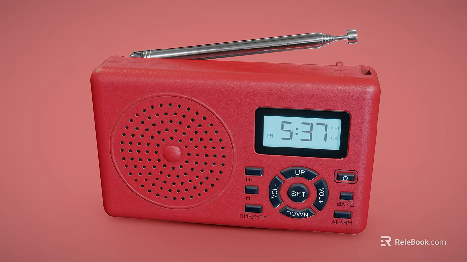 Red Portable Radio With Digital Display And Antenna 3d model 