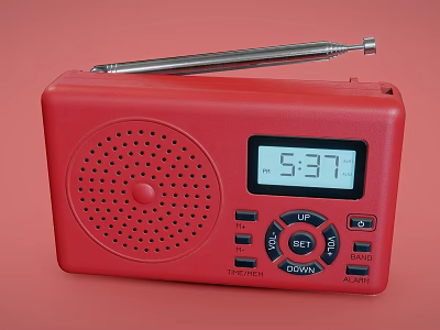 Red Portable Radio With Digital Display And Antenna 3d model