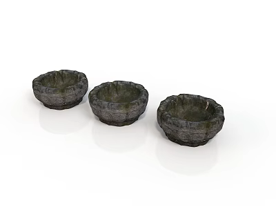 Three Decorative Textured Bowls For Daily Household Use With Carved Patterns 3d model