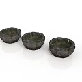 Three Decorative Textured Bowls For Daily Household Use With Carved Patterns