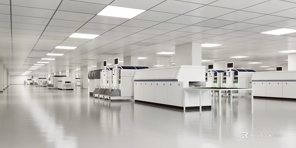 Spacious Modern Industrial Facility With Bright Lighting And White Equipment Rows 3d model 