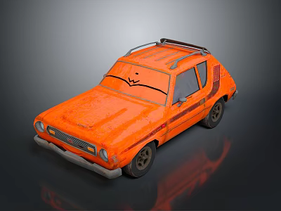 Orange Vintage Car With Roof Rack And Side Stripes Classic Design 3d model