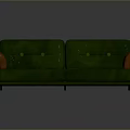 Green Leather Multi Seater Sofa With Orange Armrests And Tufted Design 3d model