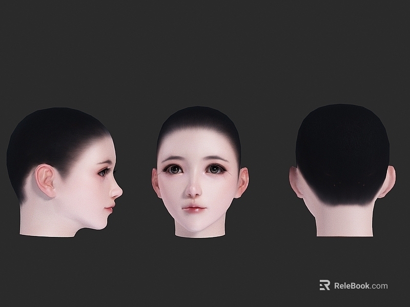Detailed 3D Model of Woman's Head with Front Side and Back Views 3d model 