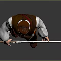 Red haired man in white shirt brown vest black pants brown boots holding long gun