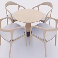 Modern Round Dining Table Design with Four Chairs and Light Wooden Frame 3d model