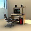 Functional Office Desk With Computer Monitor Black Speakers Small Potted Plant And Red Cabinet