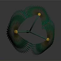 Cartoon Fantasy Scene with Vibrant Green Spiral Structure Feather Like Leaves and Yellow Center
