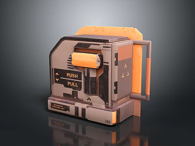 Industrial Mechanical Equipment With Push Pull Label Roll Component And Handle Gray Orange Design 3d model