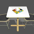 Modern Outdoor Table With Wooden Top And Metal Frame Chairs Featuring Colorful Tray