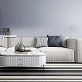 Modern three-seat sofa coffee table combination floor lamp 3d model