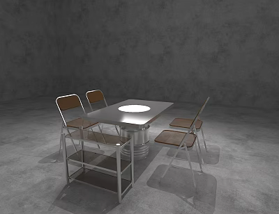Round Dining Table Set With Four Chairs Brown Seats Metal Legs And Central Light 3d model