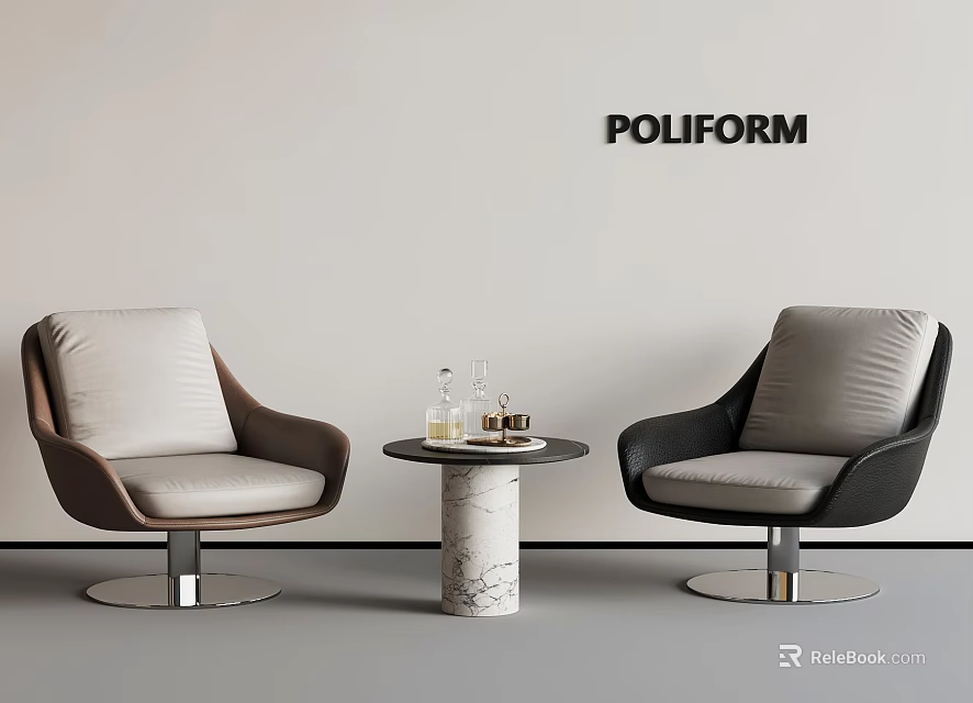 Poliform Modern Interior With Two Accent Chairs Round Marble Table And Drinks 3d model