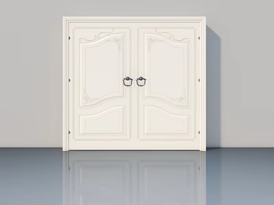 Elegant White Double Swing Door With Intricate Carved Patterns For Interior 3d model