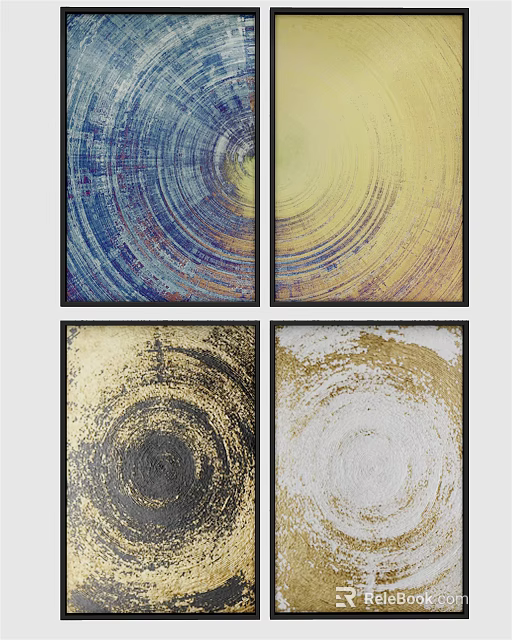 Modern Abstract Paintings With Concentric Circular Patterns And Textured Color Layers 3d model