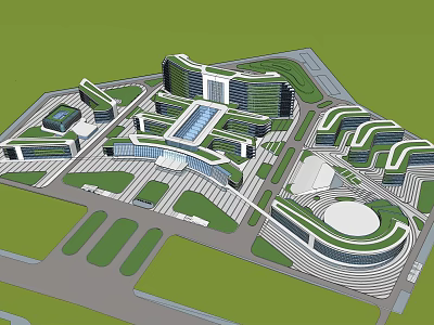 Modern Architectural Complex Aerial View With Green Spaces And Geometric Structures 3d model