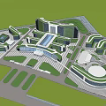 Modern Architectural Complex Aerial View With Green Spaces And Geometric Structures 3d model
