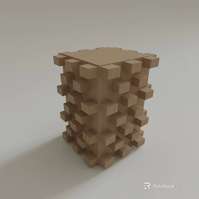 Modern Wooden Side Table With Geometric Cube Stacked Design And Minimalist Look 3d model 