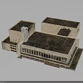 Modern Architectural Building Model With Modular Structure Flat Roof And Large Glass Windows