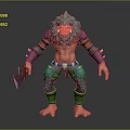 Game Movie Fantasy Character With Green Blue Hair Spiked Arm Bands And Battle Axe