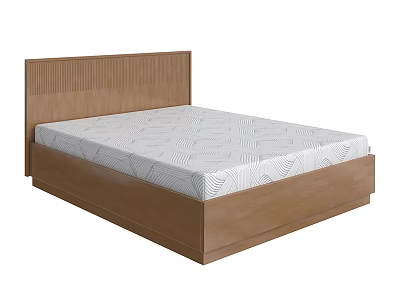 Double Bed With Wooden Frame Headboard And White Mattress Geometric Pattern 3d model