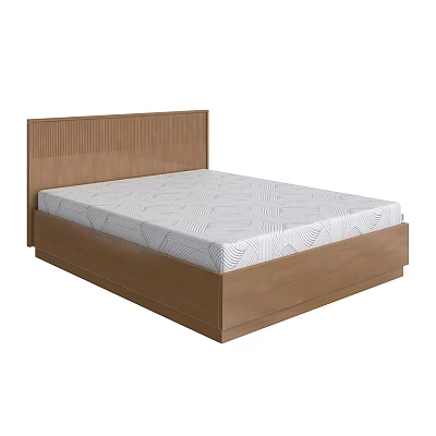 Double Bed With Wooden Frame Headboard And White Mattress Geometric Pattern 3d model