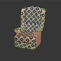 Classic Armchair With Blue And White Floral Patterned Fabric Upholstery And Wooden Legs