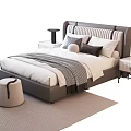 Modern Stylish Double Bed With Upholstered Headboard Pillows Throw Blanket Nightstands And Lamps