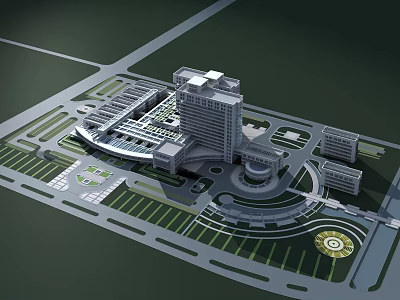Modern Hospital Building Design Featuring Multi storey Structure Landscaped Gardens And Circular Plaza 3d model