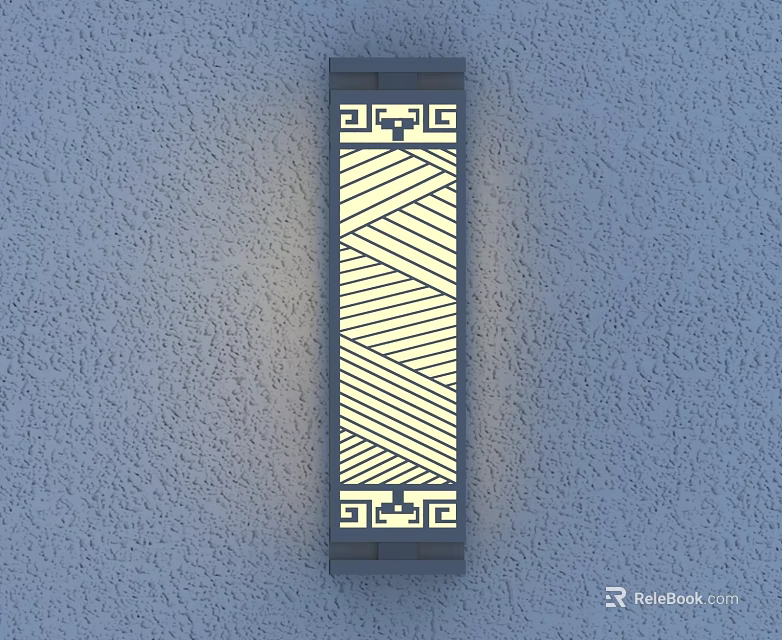 Geometric Pattern Rectangular Wall Sconce with Decorative Frame Emitting Warm Light on Gray Wall 3d model 