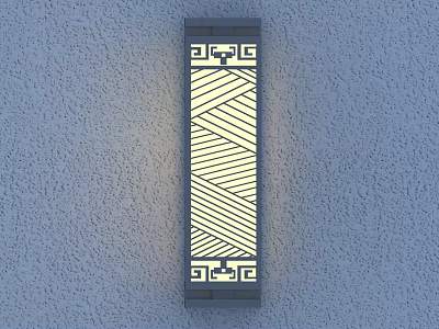 Geometric Pattern Rectangular Wall Sconce with Decorative Frame Emitting Warm Light on Gray Wall 3d model