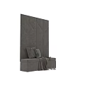 Grey Sofa Bench With Geometric Pattern Wall Throw Pillows And Blanket 3d model