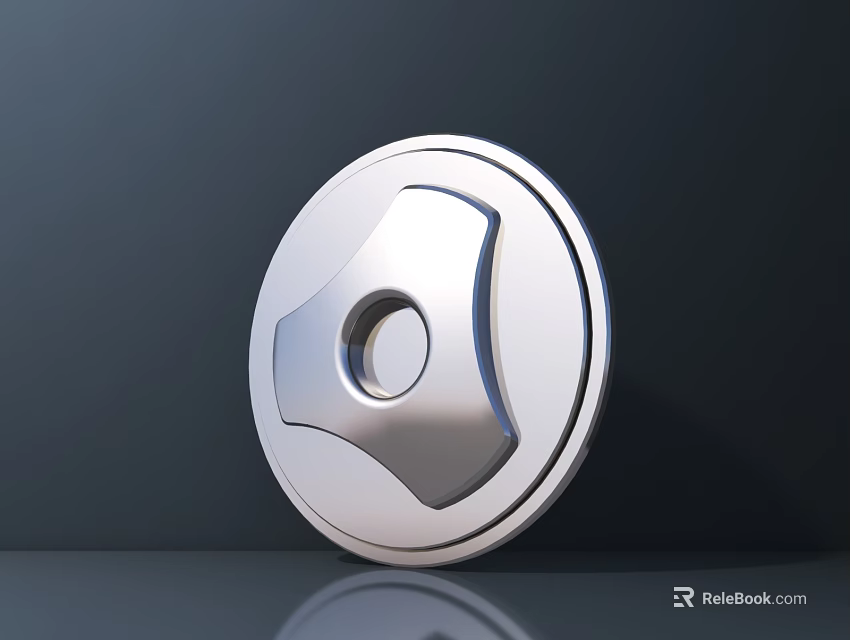 Silver Circular Metal Part with Central Hole Glossy Surface and Geometric Design on Dark Background 3d model 