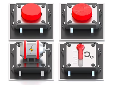 Industrial Equipment Control Components With Red Buttons Power Module And Temperature Knob 3d model